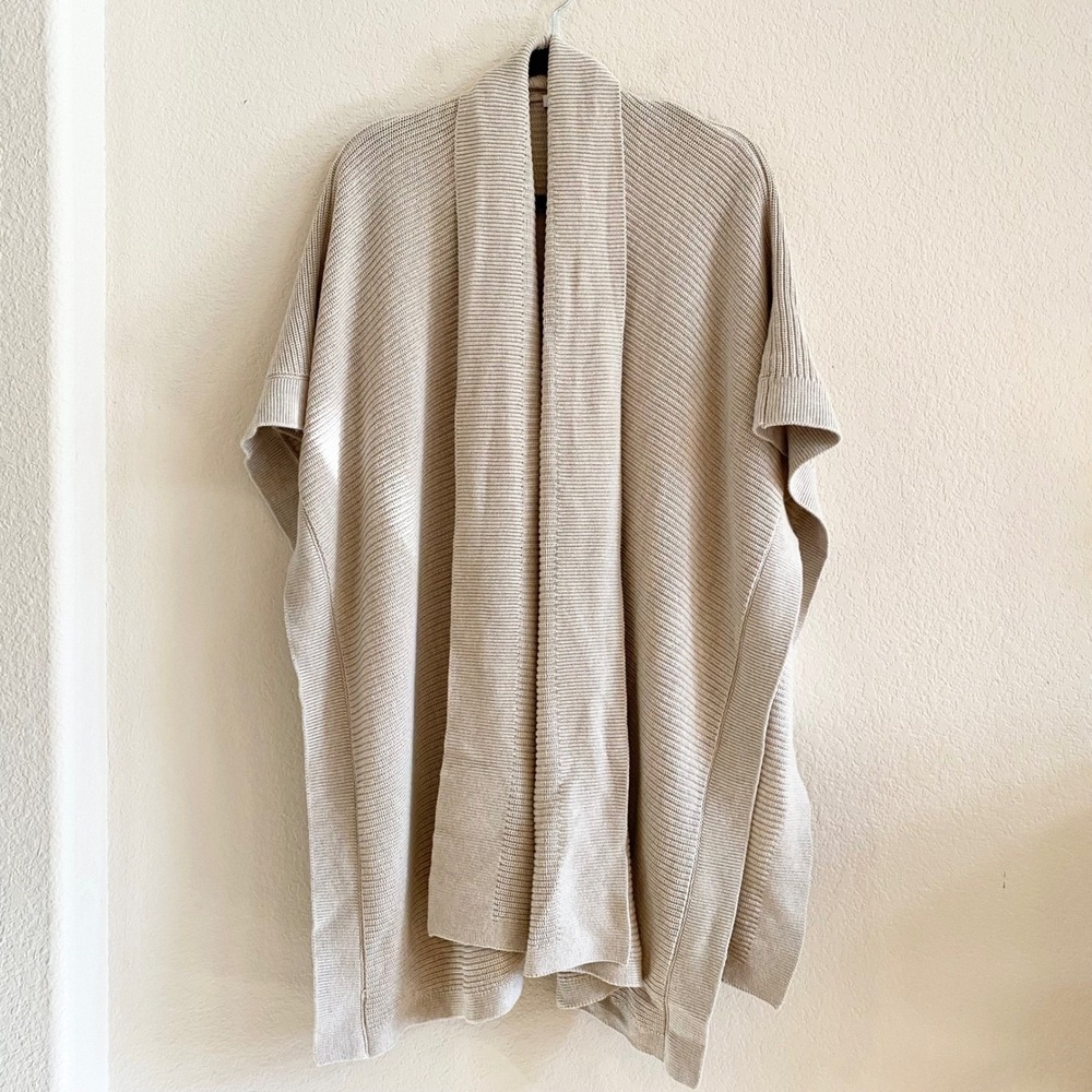 J Jill Womens One Size Beige Knit Poncho Cardigan Shawl Wrap